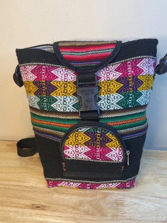 Unknown Handbags - Boho Tribal Print Small Backpack / Crossbody Bag